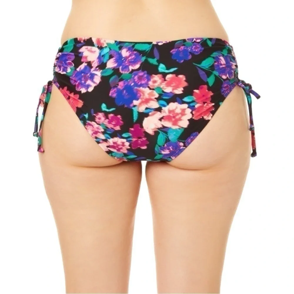 Time and Tru Womens Plus 1X‎ Floral High Waist Bikini Bottom Black Pink Purple